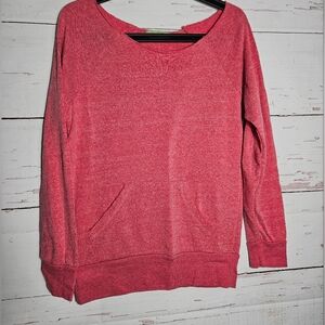 Alternative Earth pink raw edge wide neck sweatshirt with front pocket size M